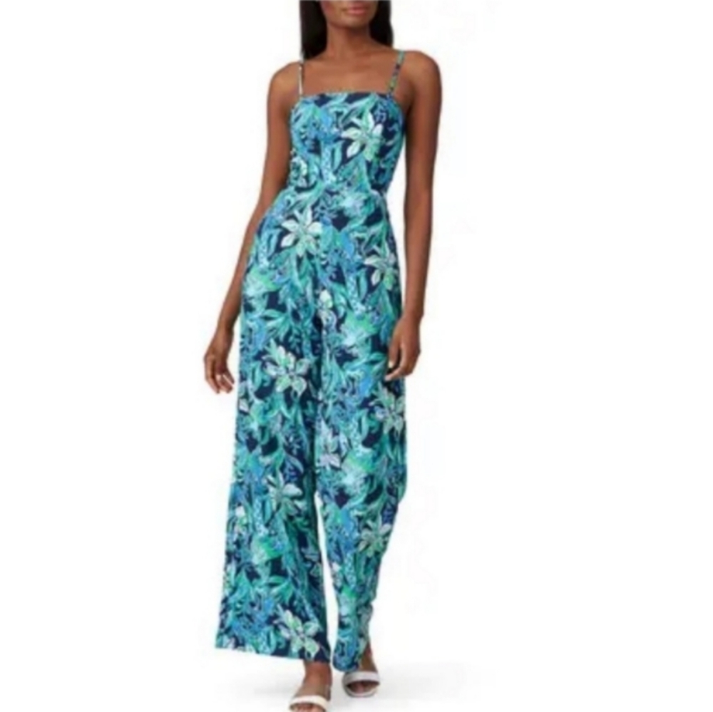 𝅺Lilly Pulitzer Nila Jumpsuit High Tide Take it or Leaf it Floral Print Giraffe - Picture 2 of 14
